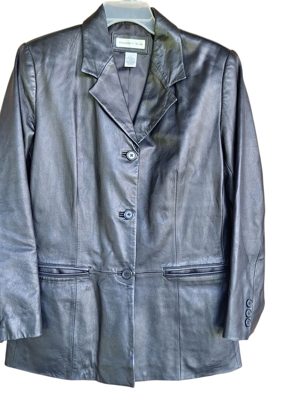Preston & York Mens Large Button UpBlack 100% Lambs Skin Leather Jacket Classic